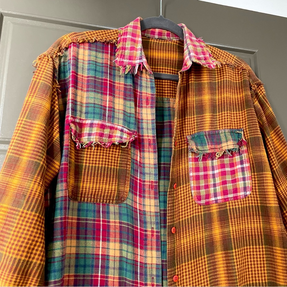 Vintage Patchwork Plaid Button Down Flannel - image 7